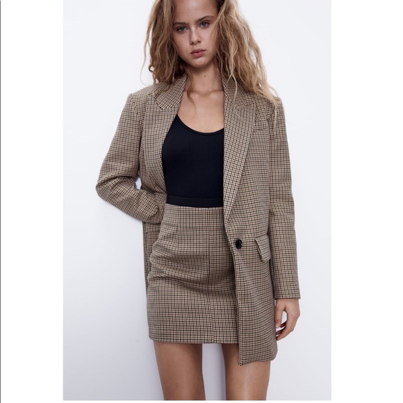 Last One🎈 NWT Zara Camel Plaid Oversized Blazer - Picture 4 of 8